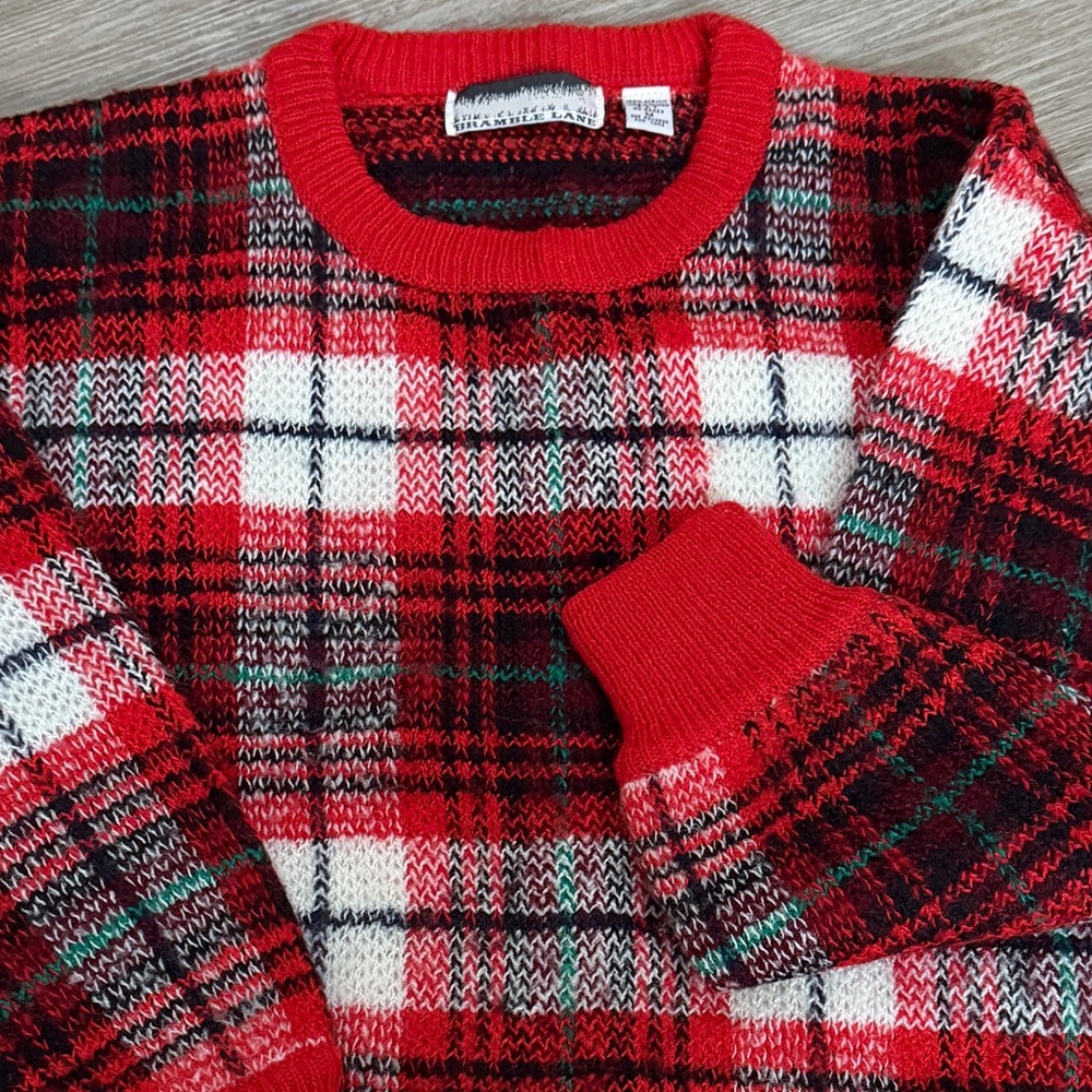 Vintage 80s Tartan Plaid Sweater Bramble Lane Preppy Academia Crewneck M